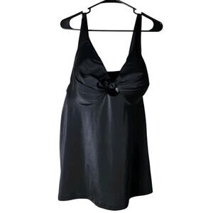 Lane Bryant Cacique Swim Tankini Top Plus Size 42DD Black Built In Bra